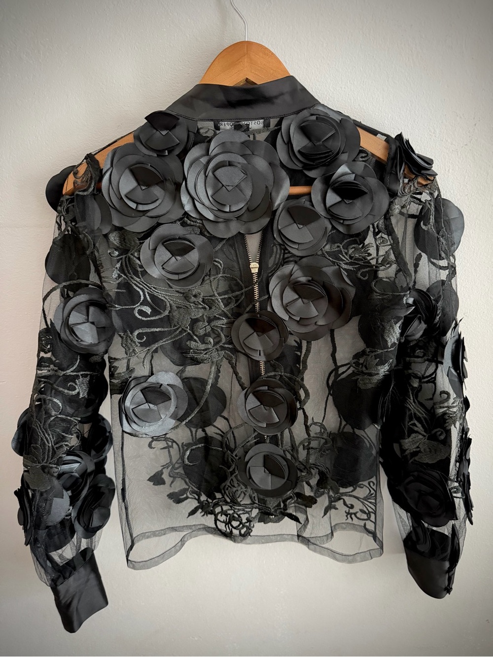 Boston Proper Black Sheer Floral Appliqué Bomber Jacket - Picture 4 of 11